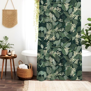 Eucalyptus Shower Curtain, Botanical Bath Decor for Her, Floral Green Leaves Design, Cottagecore Apartment Accent