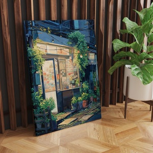 Anime Canvas Art: Vibrant Lofi Cityscape, Aesthetic Room Decor for Manga Lovers, Urban Japanese Street Art