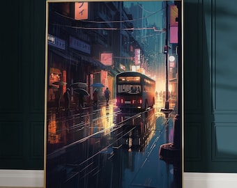 Tokyo Rainy Street Poster: Lofi Anime Wall Art