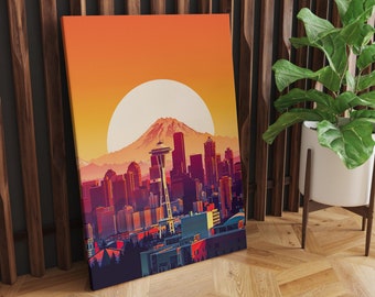 Seattle Skyline Canvas: Vibrant Sunset, Space Needle View