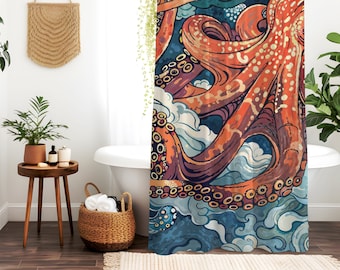 Octopus Shower Curtain: Nautical Ocean Art (Beach House Decor)