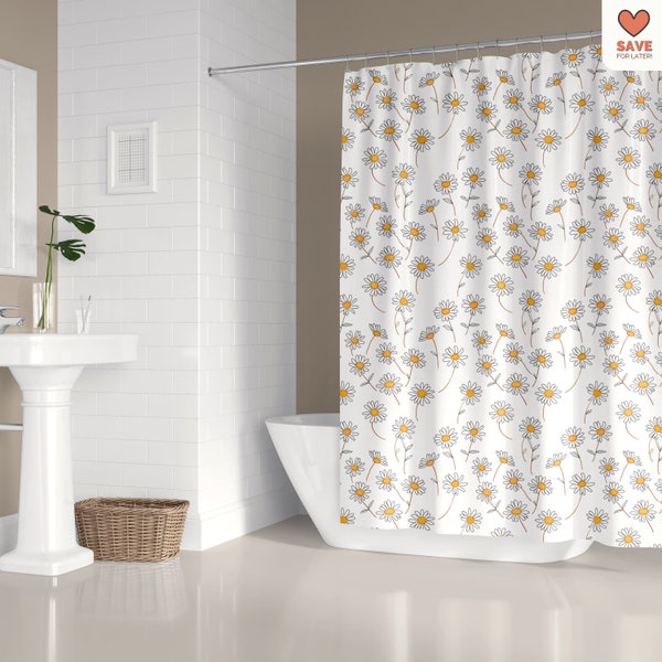 Daisy Shower Curtain, Boho Bathroom Charm, Long & Cute - Perfect Housewarming Gift or College Decor