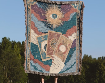 Tarot Card Woven Blanket, Celestial Astrology Throw