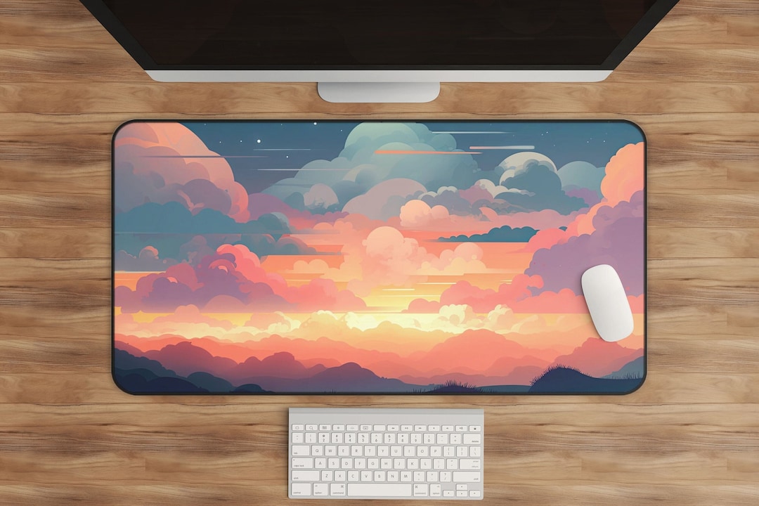 Kawaii Anime Desk Mat, Cute Gaming Mousepad, XXL Pixel Art Sunset ...