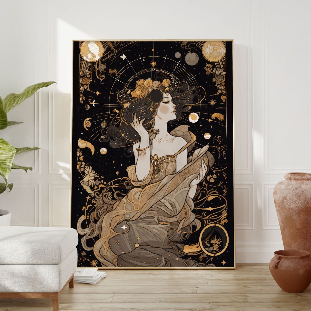 Celestial Wall Art, Zodiac Poster, Art Nouveau, Dark Academia ...