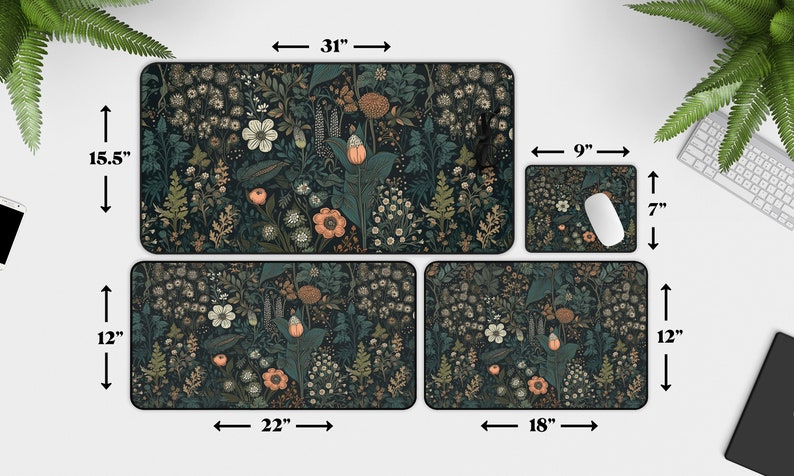 Dark Cottagecore Mat, Floral Desk Mat, Botanical Mouse Pad, Vintage Desk Mat, Wildflower Mousepad, Nature Desk Decor, Garden Desk Pad image 9