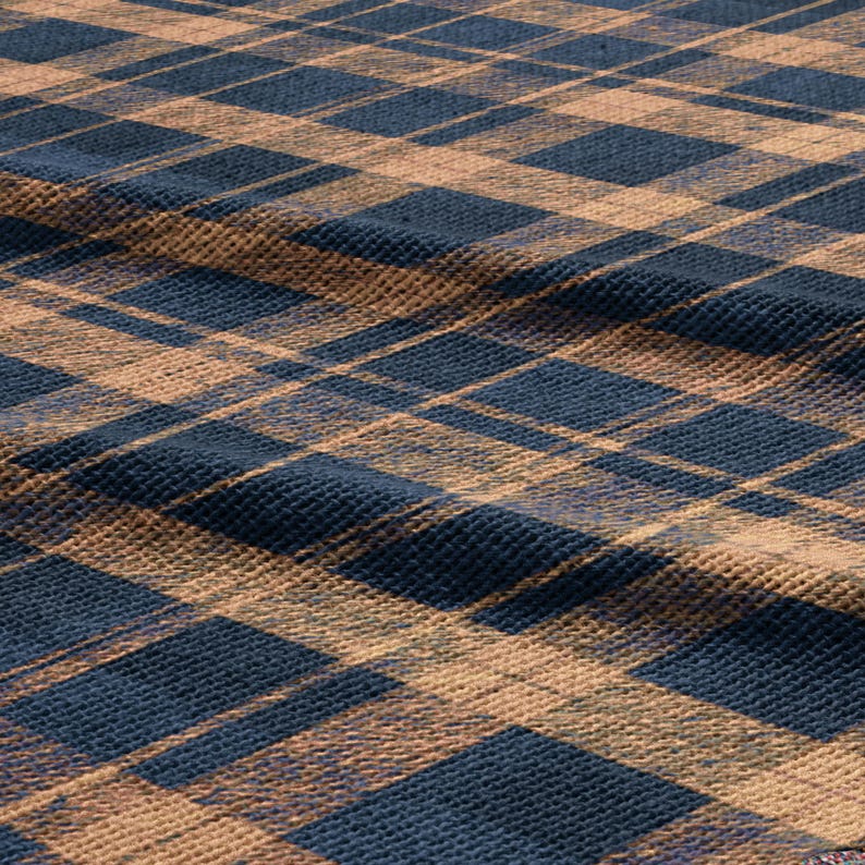 Cotton Woven Blanket: Navy and Yellow Blue Plaid - Rustic Cabin Style image 8