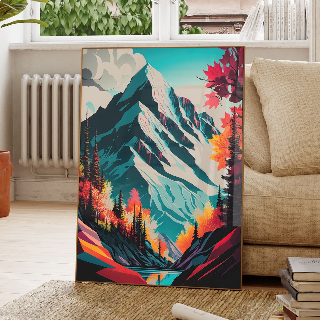 Mountain Lake Wall Art Environmental Art Autumn Scenery Landscape Art