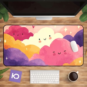 Cute Cloud Desk Mat, Kawaii Pastel Sky Mouse Pad, Aesthetic Anime Gaming Desk Mat, Large Extended Desk Decor