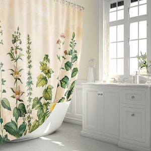 Vintage Floral Decor Shower Curtain - Botanical Art for Farmhouse Bathroom