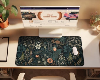 Dark Cottagecore Desk Mat: Floral Wildflower Design