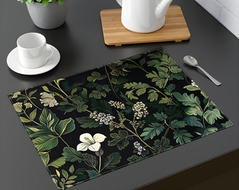 Botanical Placemat: Elegant Leaf Print with Black Background, Perfect for Dinner Parties and Home Decor