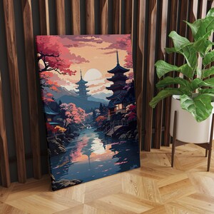 Kyoto Sakura Canvas Art - Lofi Sunset with Cherry Blossoms