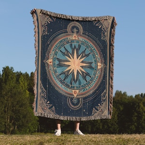 Celestial Astrology Blanket, Woven Tapestry Throw with Sun and Moon, Zodiac Constellation Decor, Dark Academia Boho Blanket