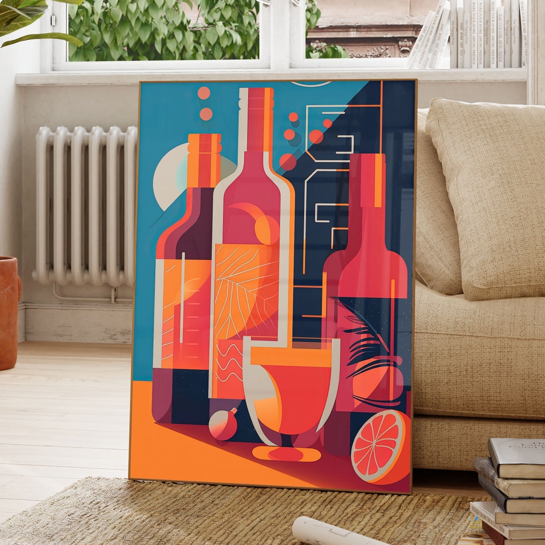 Alcohol Artwork, Art Deco Poster, Bar Cart Decor, Cocktail Wall Art, Happy Hour, Bauhaus Poster