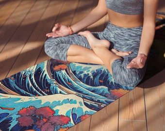 Tappetino da yoga giapponese Ocean Wave: schiuma turchese e arancione