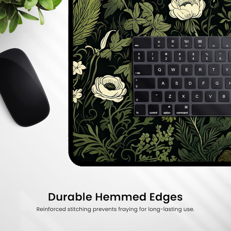 Botanical Art Nouveau Desk Mat - Sage Green Floral And Plant Detailed Design - Ideal Cute Office Decor & Extended Keyboard Mat image 11