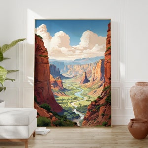風景画の壁アート: 峡谷の風景を描いた鮮やかな自然のイラスト。自宅のオフィスに最適な屋外装飾