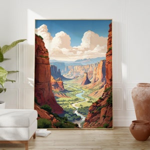 Scenic Wall Art: Vibrant Nature Illustration of a Canyon Landscape, Perfect Outdoor Decor for Home Offices