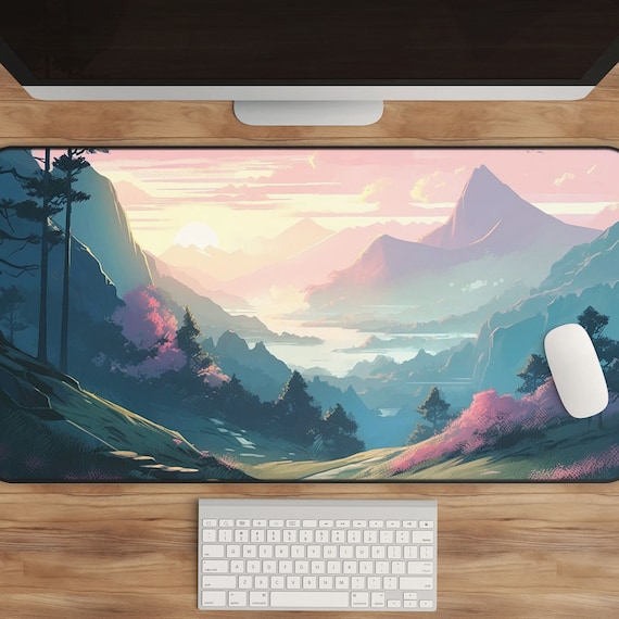 Mountain Floral Desk Mat: Serene Valley Workspace Decor