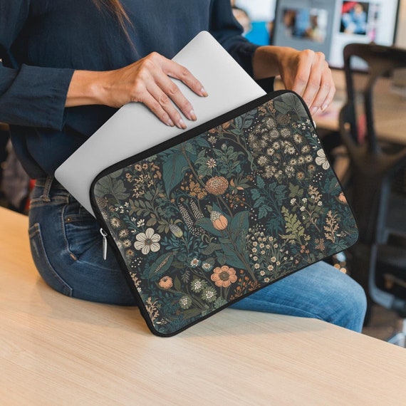 Laptop Sleeve: Boho Dark Floral Design - Foam Padded, Eco-Friendly