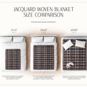 Cotton Woven Blanket: Navy and Yellow Blue Plaid - Rustic Cabin Style image 5