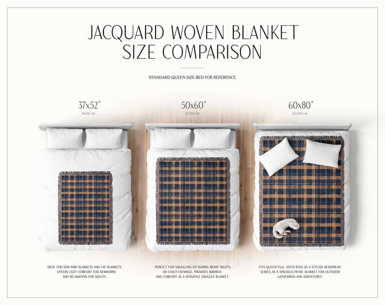 Cotton Woven Blanket: Navy and Yellow Blue Plaid - Rustic Cabin Style image 5