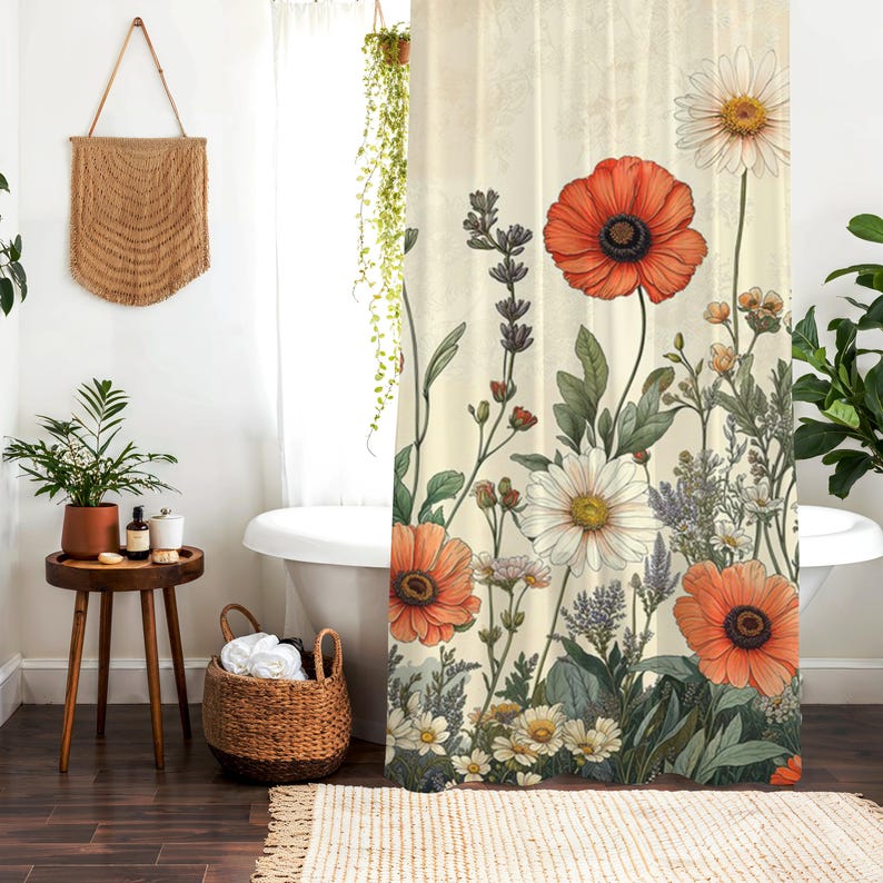 Wildflower Shower Curtain: Vintage Cottagecore Style for a Rustic Farmhouse Bathroom image 3