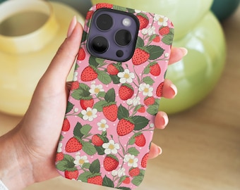 Kawaii iPhone Case - Pink Strawberry Design, Pastel Colors