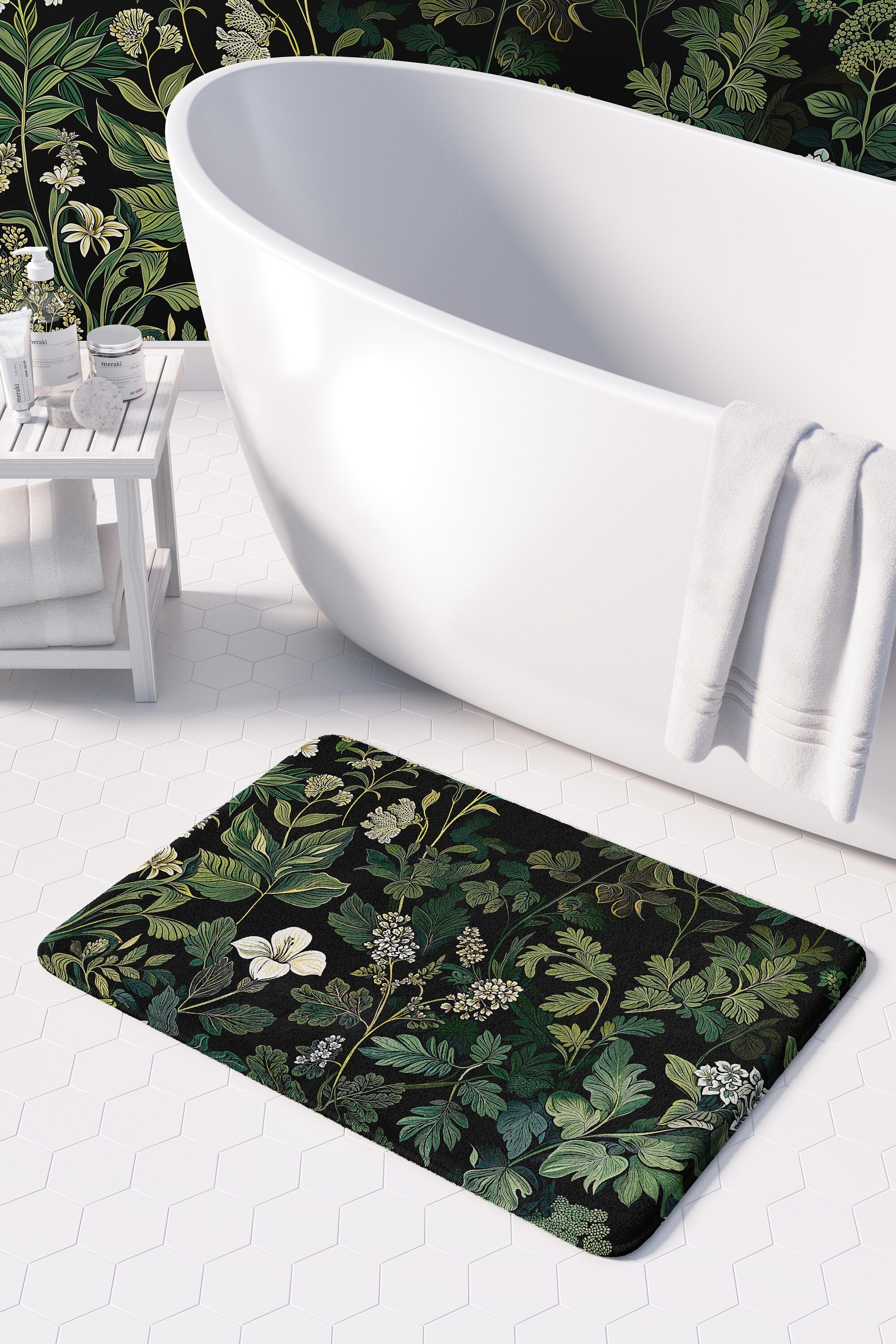 Dark green bath mat and towels sale