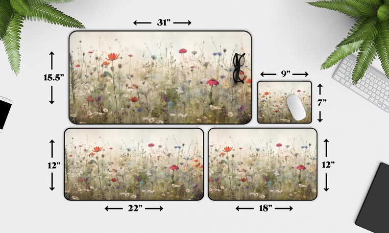 Cottagecore Floral skrivbordsmatta: XL växtbaserat tangentbordsunderlägg bild 5