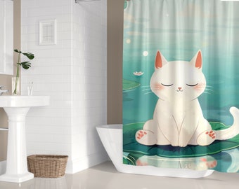 Cute Anime Cat Shower Curtain – Whimsical Bath Decor