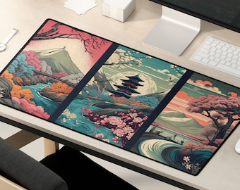 Anime Desk Mat, Japanese Ukiyo-e Mountain Scene (Large Extended Size)