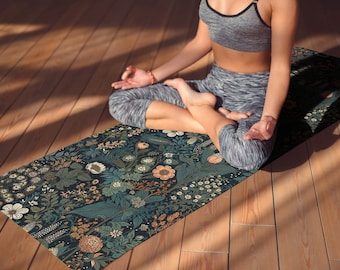 Tappetino yoga floreale - Tappetino fitness in schiuma botanica o pelle scamosciata per allenamenti yogici