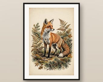 Woodland Animal Wall Art Set of 6, Vintage Naturalist Wildlife Prints, Cabin Nursery Decor