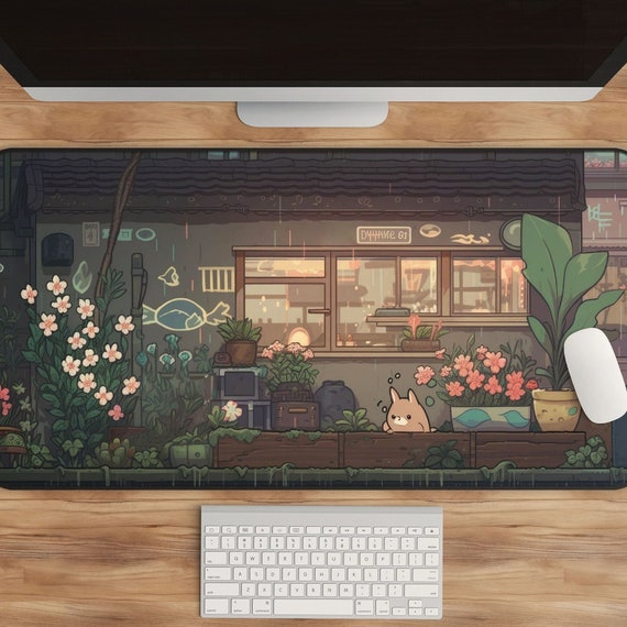 Japanese Desk Mat Aesthetic Desk Decor, Kawaii Cat Pixel Art, Cute Desk Pad  Anime Mousepad, Gaming Desk Accessories Large Extended Mouse Pad 