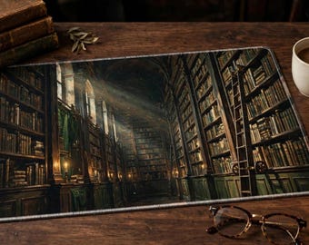 Dark Academia Desk Mat - Vintage Library Bookshelf Mouse Pad, Gift for Writers and Readers