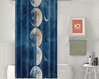 Blue Moon Shower Curtain: Celestial Lunar Phases, Astronomy Bath Decor