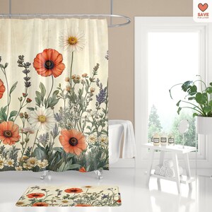Wildflower Shower Curtain: Vintage Cottagecore Style for a Rustic Farmhouse Bathroom image 2