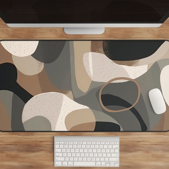Boho Desk Mat, Earth Tones, Abstract Geometric (Brown, Beige, Black)