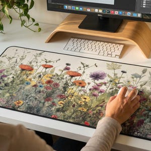Cottagecore Desk Mat, Floral Xl Mousepad, Deskmat Aesthetic, Cute Plant Keyboard Mat, Watercolor Flowers, Office Decor Top Sellers image 2