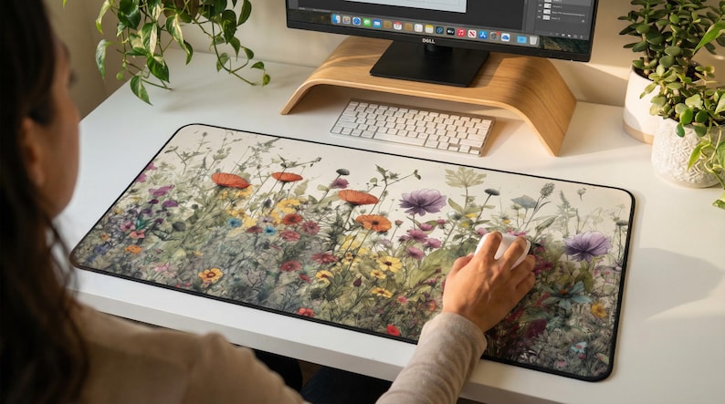 Cottagecore Desk Mat, Floral Xl Mousepad, Deskmat Aesthetic, Cute Plant Keyboard Mat, Watercolor Flowers, Office Decor Top Sellers image 2