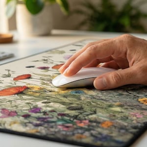 Cottagecore Desk Mat, Floral Xl Mousepad, Deskmat Aesthetic, Cute Plant Keyboard Mat, Watercolor Flowers, Office Decor Top Sellers image 3