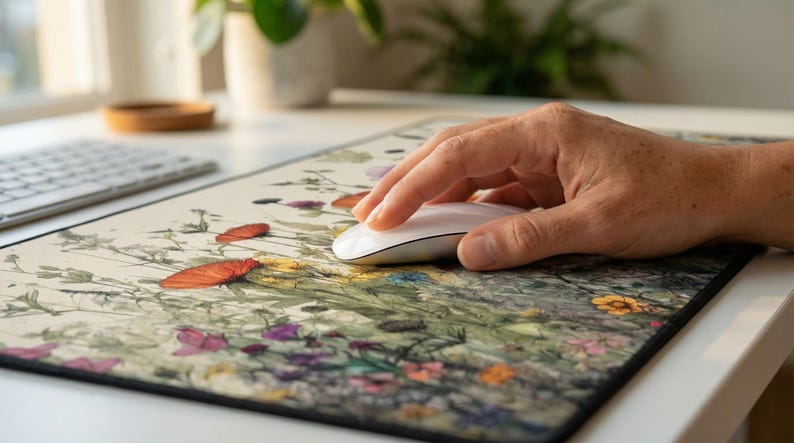 Cottagecore Desk Mat, Floral Xl Mousepad, Deskmat Aesthetic, Cute Plant Keyboard Mat, Watercolor Flowers, Office Decor Top Sellers image 3
