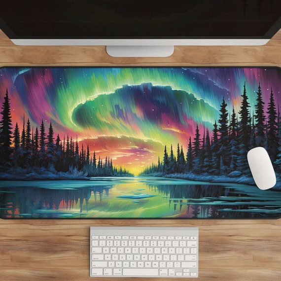Aurora Borealis Desk Mat: Nature-Inspired Workspace Decor (Various Sizes)