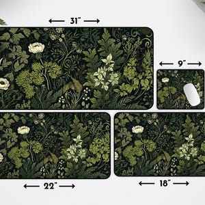 Botanical Art Nouveau Desk Mat - Sage Green Floral And Plant Detailed Design - Ideal Cute Office Decor & Extended Keyboard Mat image 9