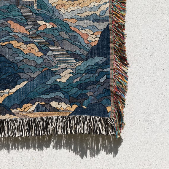 Lighthouse Blanket: Coastal Woven Throw (starry Night, Blue Gold