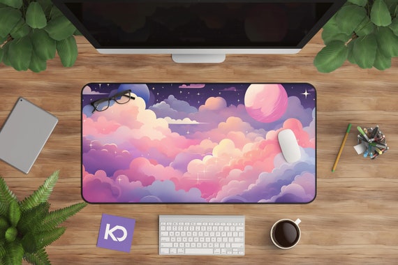 Kawaii Desk Mat: Extra Large Anime Mouse Pad - Pastel Pink Clouds