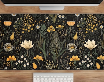 Dark Cottagecore Floral Desk Mat - Botanical Mouse Pad, Wildflower Mousepad, Vintage Desk Mat, Garden Desk Pad, Nature Desk Decor