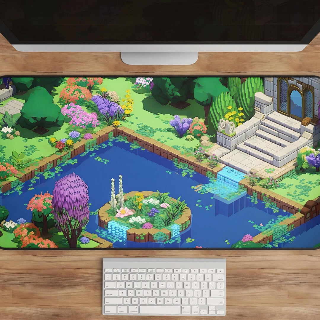 Pixel Art Desk Mat serenity Pond Green Natureinspired Desk Mat, Cute